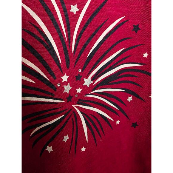 Kim Rogers Tee Women's Size S Red White Blue Patriotic Fireworks Sparkle - Picture 2 of 6